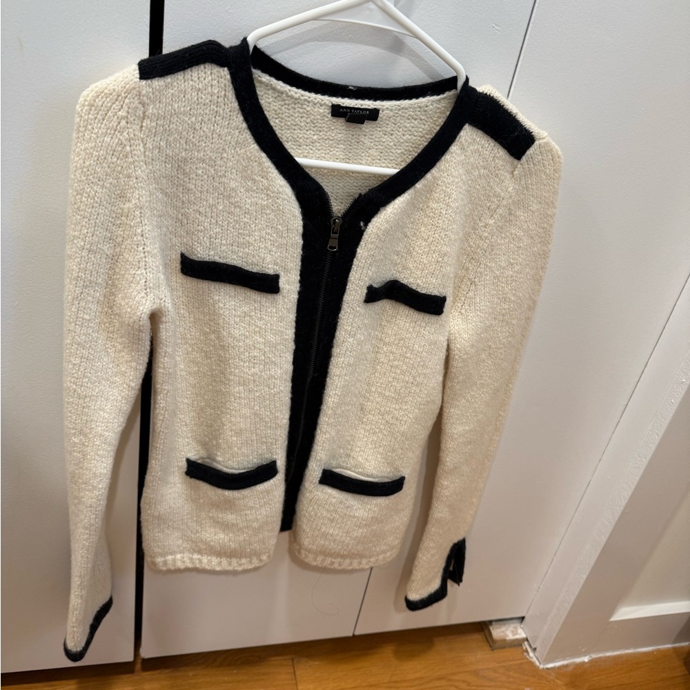 Ann Taylor Black and Cream Cardigan